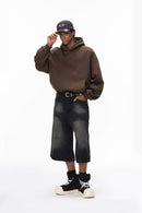 Fleece-Lined Cropped Streetwear Hoodie - Brown