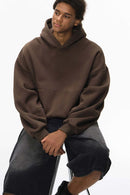 Fleece-Lined Cropped Streetwear Hoodie - Brown