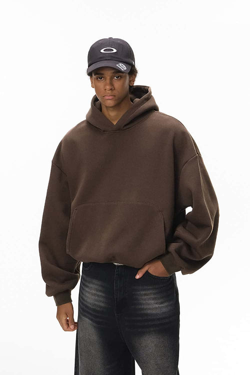 Fleece-Lined Cropped Streetwear Hoodie - Brown