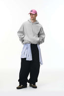 Fleece-Lined Cropped Streetwear Hoodie - Flower Gray