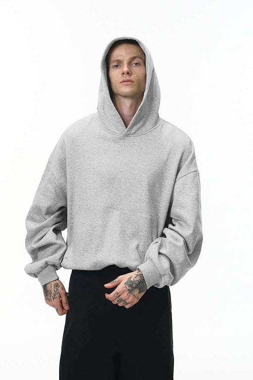 Fleece-Lined Cropped Streetwear Hoodie - Flower Gray
