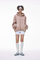 Fleece-Lined Cropped Streetwear Hoodie - Pink