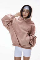 Fleece-Lined Cropped Streetwear Hoodie - Pink