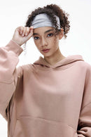 Fleece-Lined Cropped Streetwear Hoodie - Pink