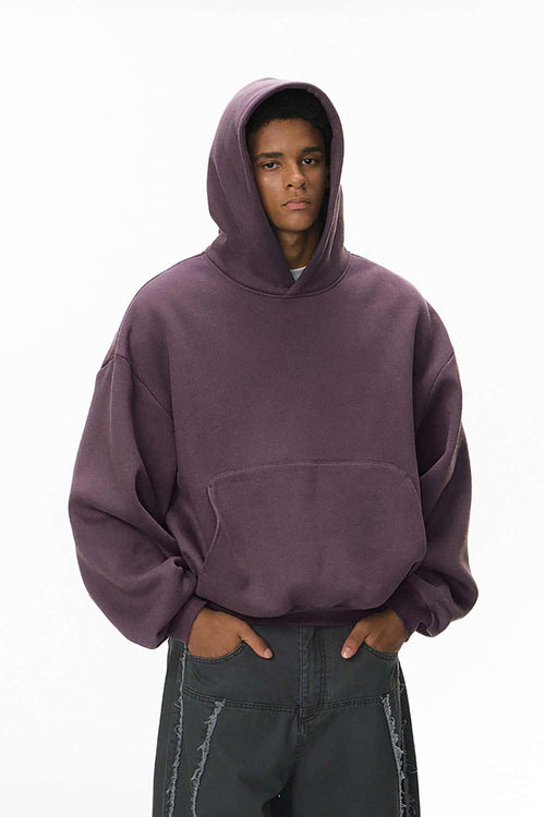 Fleece-Lined Cropped Streetwear Hoodie - Plum Purple