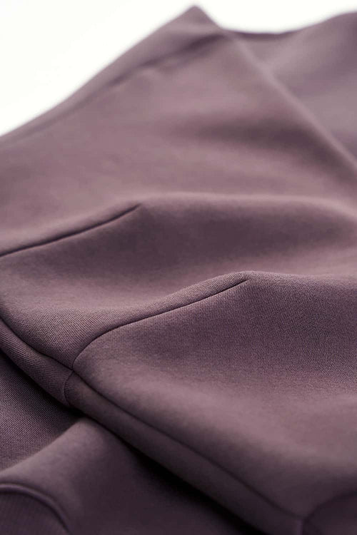 Fleece-Lined Cropped Streetwear Hoodie - Plum Purple