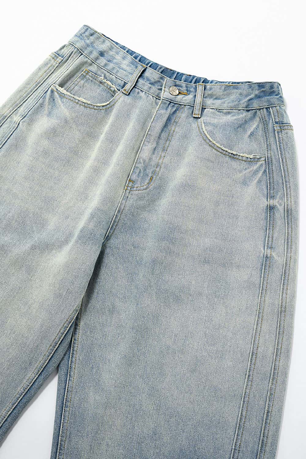 Gradient Distressed Wide-Leg Jeans _ Vintage Washed Loose Fit Denim Pants