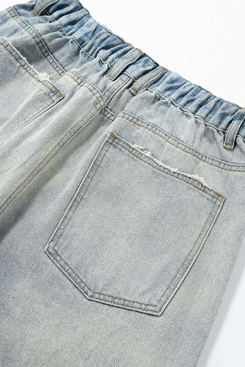 Vintage Distressed Gradient Wide-Leg Pants - Blue