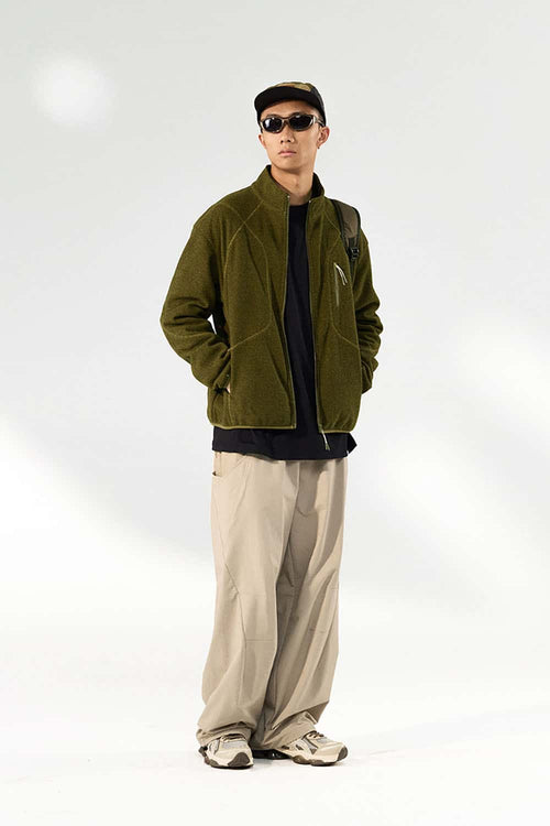 Thermal Zip-Up Fleece Pullover - Olive
