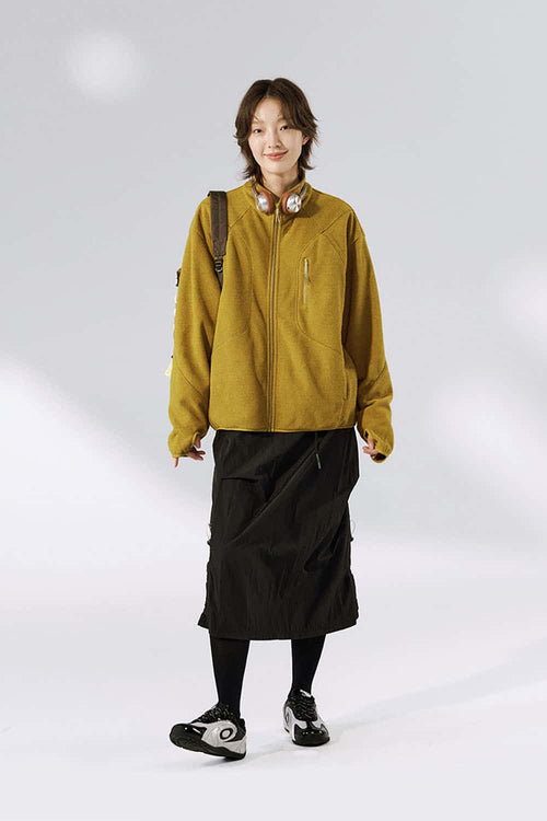 Thermal Zip-Up Fleece Pullover - Yellow