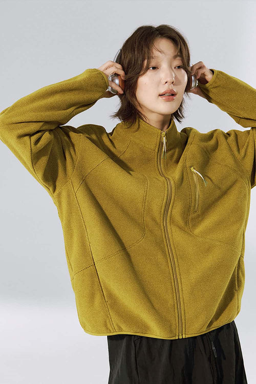 Thermal Zip-Up Fleece Pullover - Yellow