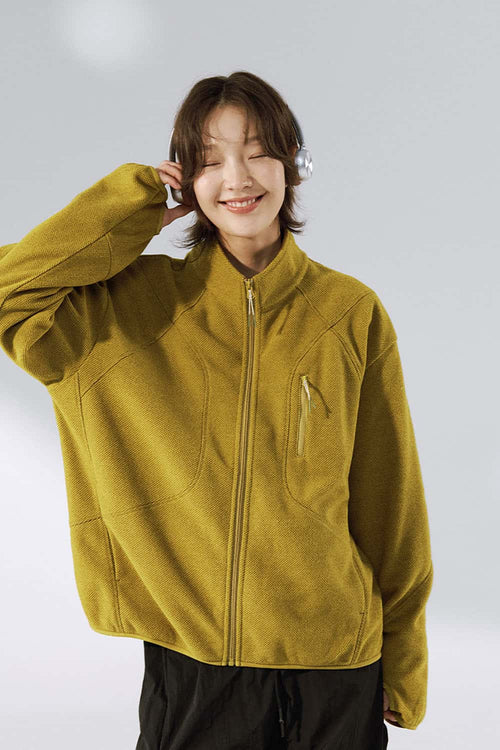 Thermal Zip-Up Fleece Pullover - Yellow