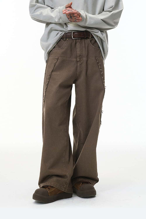 Distressed Raw-Edge Cargo Pants - Brown