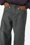 Distressed Raw-Edge Cargo Pants - Dark Gray