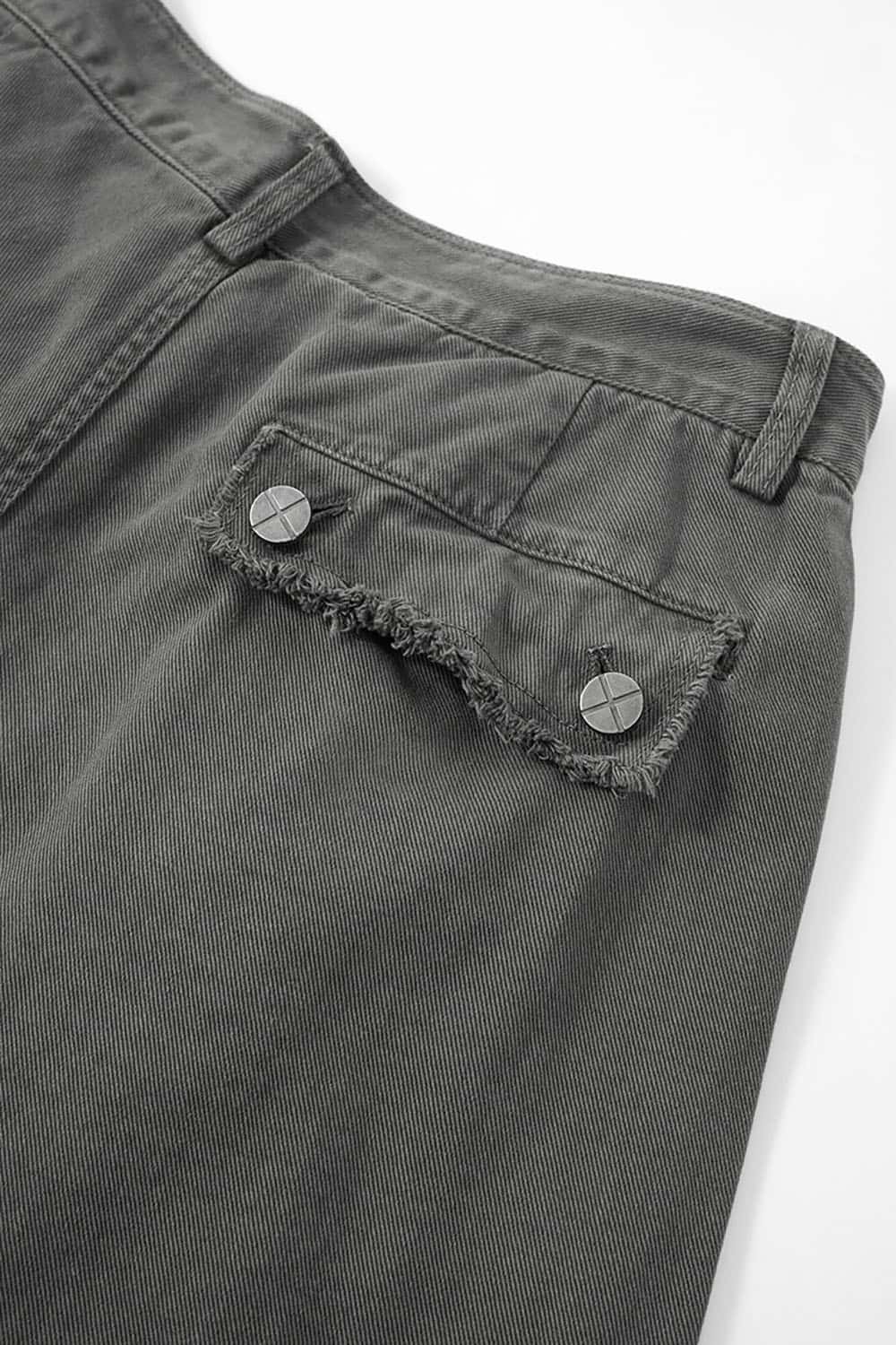 Washed Distressed Workwear Pants _ Raw-Edge Wide-Leg Casual Trousers