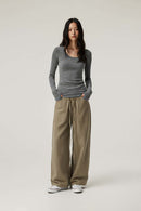 Breathable Lyocell Wide-Leg Cargo Pants - Khaki