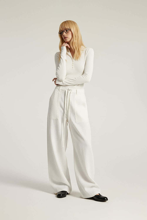 Breathable Lyocell Wide-Leg Cargo Pants - White