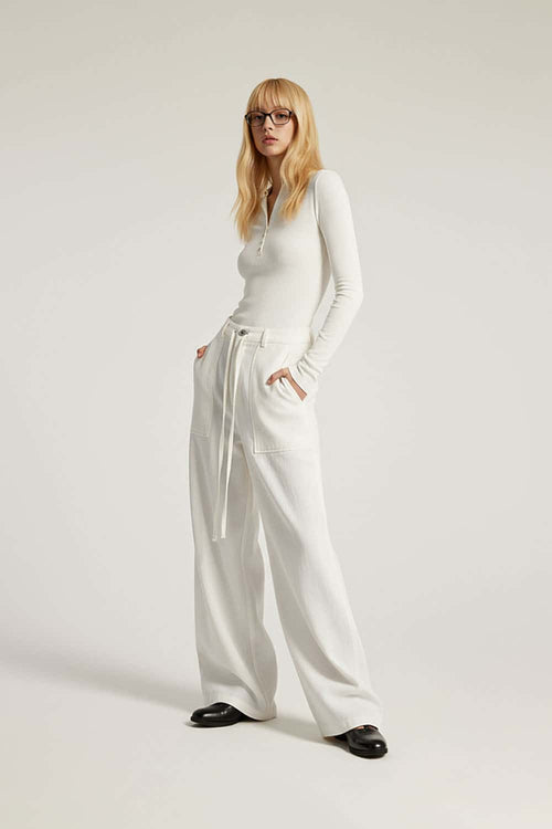 Breathable Lyocell Wide-Leg Cargo Pants - White