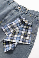 Detachable Bandana Washed Denim Pants - Blue