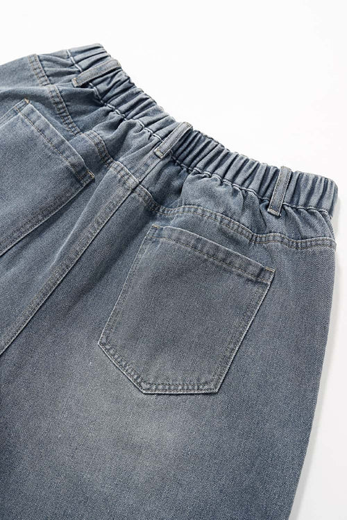 Detachable Bandana Washed Denim Pants - Blue