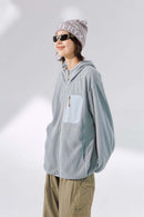Wave-Textured Stand-Collar Windbreaker - Grayish Blue