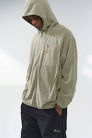 Wave-Textured Stand-Collar Windbreaker - Khaki