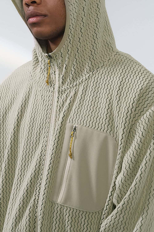 Wave-Textured Stand-Collar Windbreaker - Khaki