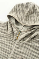 Wave-Textured Stand-Collar Windbreaker - Khaki