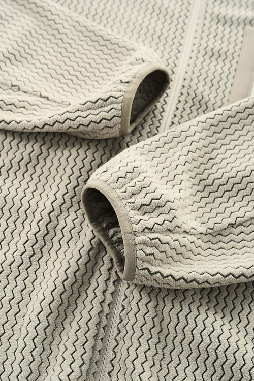 Wave-Textured Stand-Collar Windbreaker - Khaki