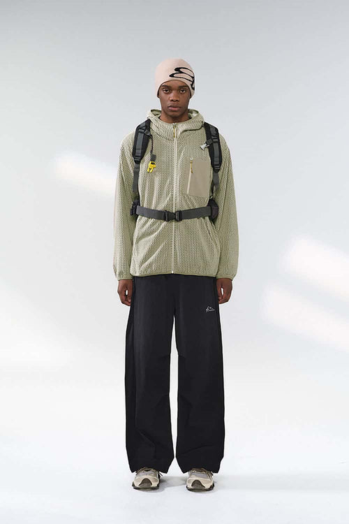 Wave-Textured Stand-Collar Windbreaker - Khaki