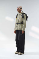Wave-Textured Stand-Collar Windbreaker - Khaki