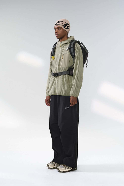Wave-Textured Stand-Collar Windbreaker - Khaki