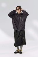 Wave-Textured Stand-Collar Windbreaker - Purple