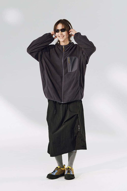 Wave-Textured Stand-Collar Windbreaker - Purple