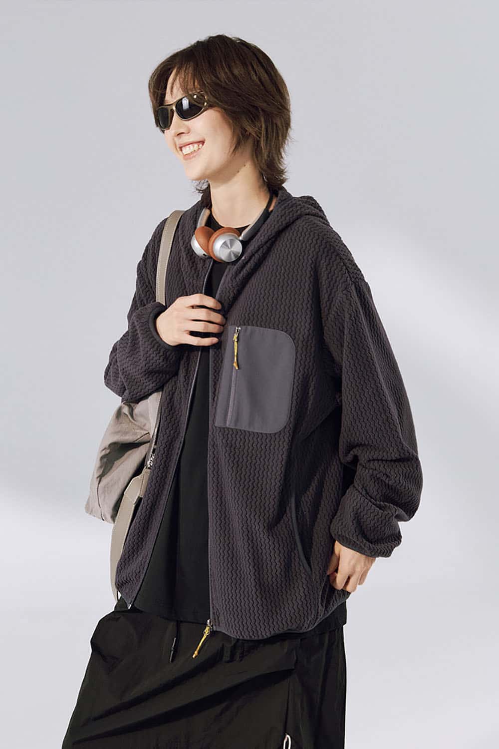 Wavy Texture Stand-Collar Zip Outdoor Jacket _ 280g Windproof Lightweight Fleece