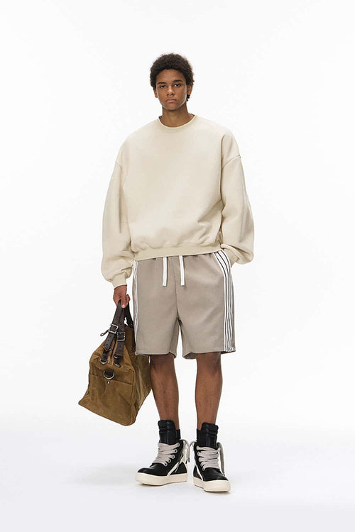 Curved-Sleeve Fleece Crewneck - Beige Gray