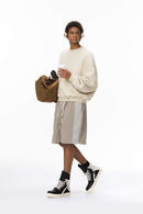 Curved-Sleeve Fleece Crewneck - Beige Gray