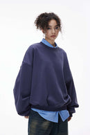 Curved-Sleeve Fleece Crewneck - Blue