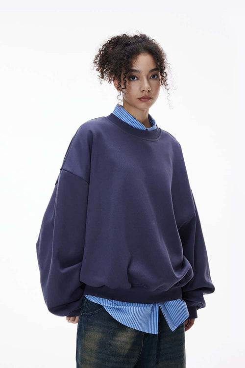 Curved-Sleeve Fleece Crewneck - Blue