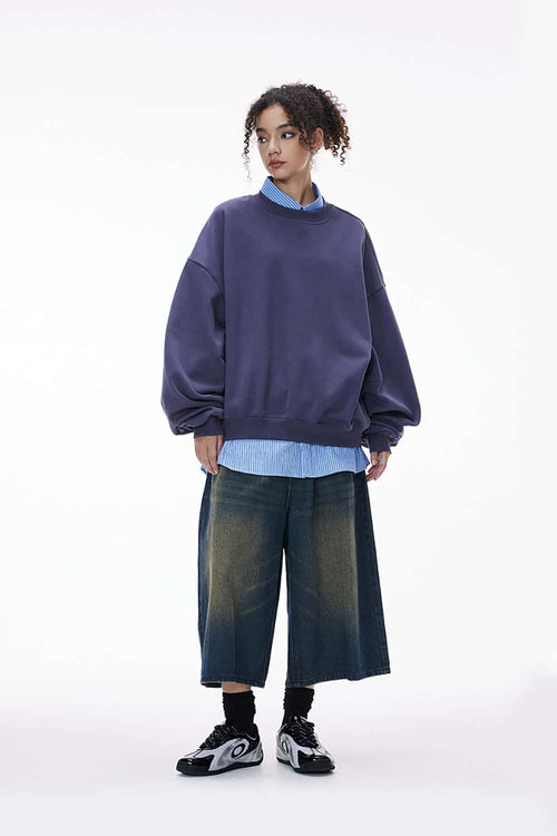 Curved-Sleeve Fleece Crewneck - Blue