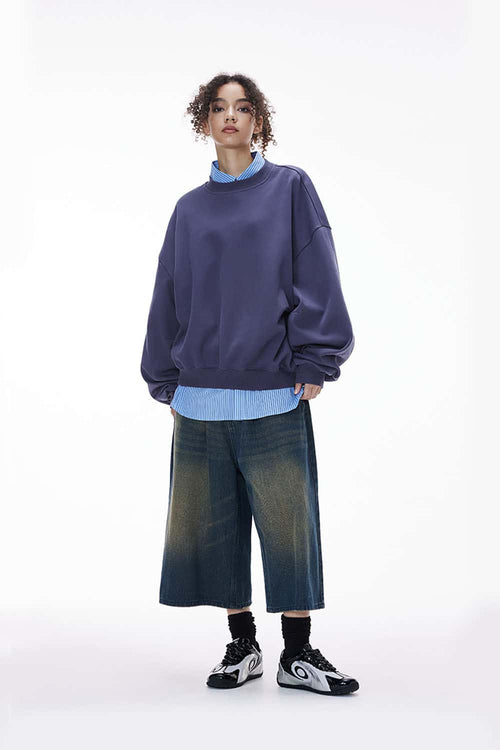 Curved-Sleeve Fleece Crewneck - Blue