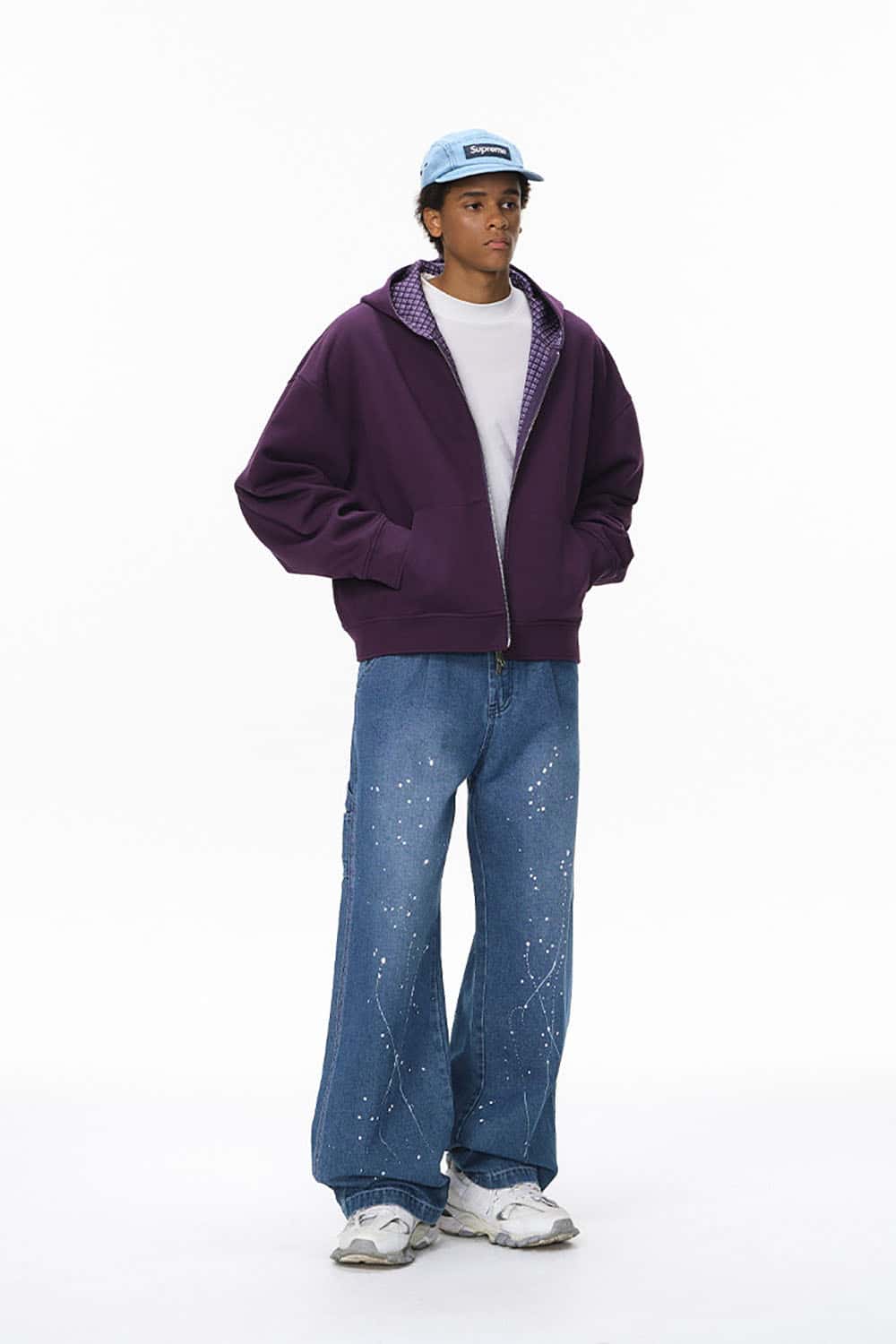 Straight-Leg Splatter-Wash Denim Jeans _ Vintage Lumberjack Style Relaxed Fit