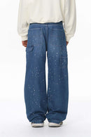 Washed Splatter Straight Carpenter Jean - Blue