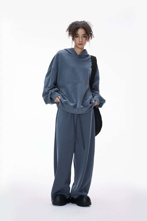 Vintage Washed Heavyweight Fleece Hoodie - Baby Blue
