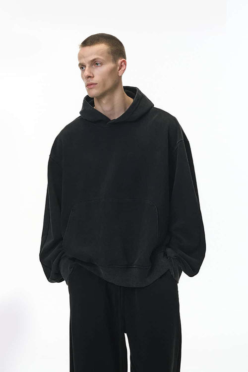 Vintage Washed Heavyweight Fleece Hoodie - Black