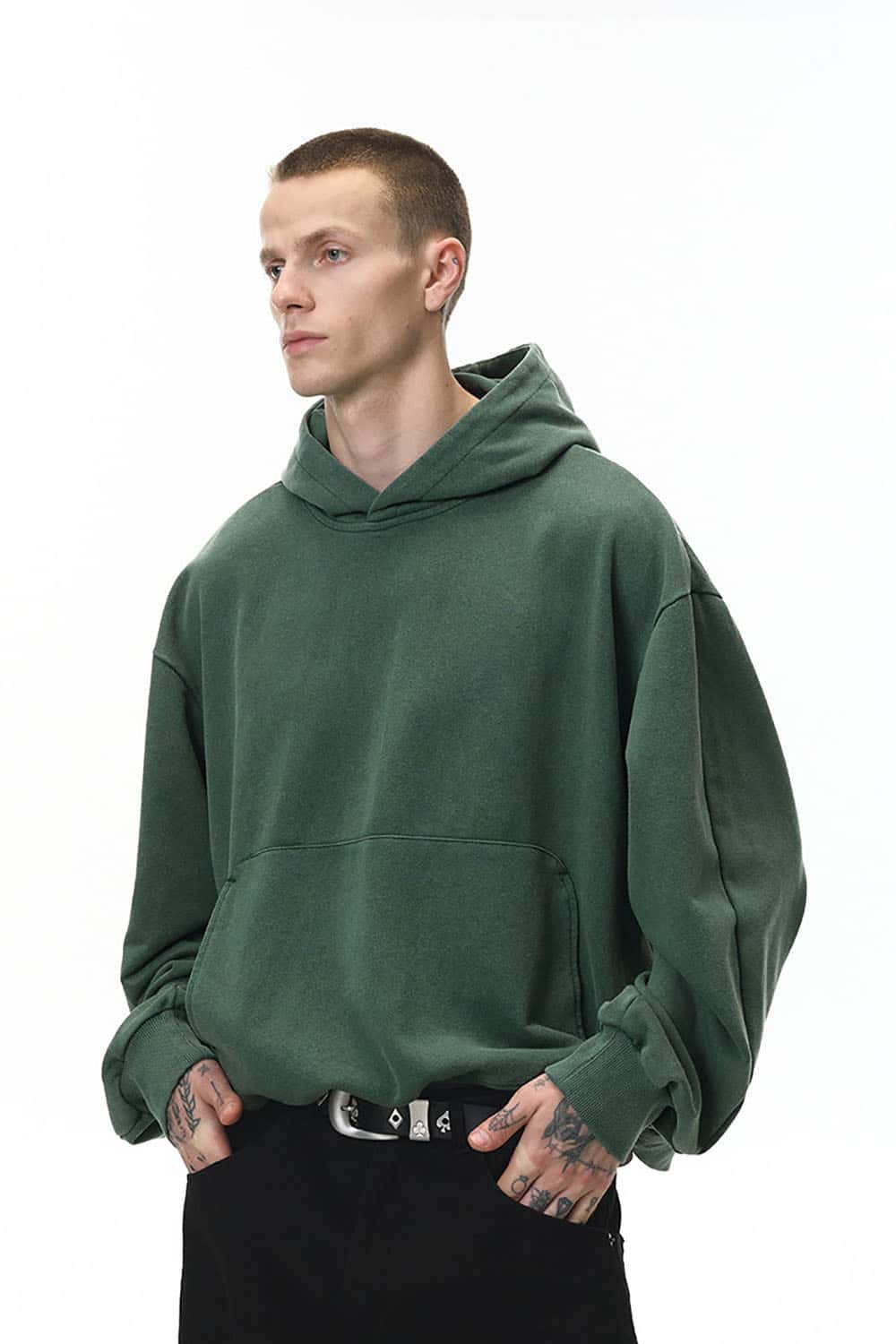 380g Washed Vintage Dragon-Scale Hoodie _ Loose Fit Fleece Pullover