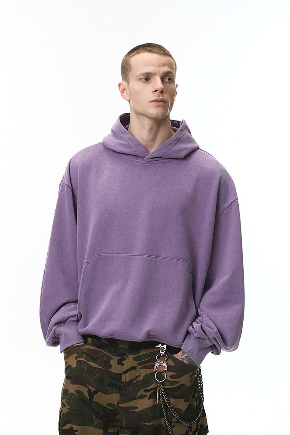 380g Washed Vintage Dragon-Scale Hoodie _ Loose Fit Fleece Pullover