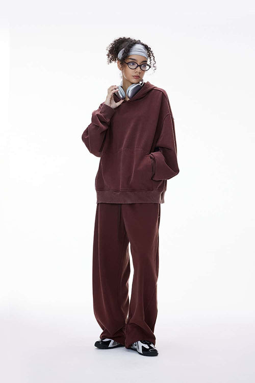Vintage Washed Heavyweight Fleece Hoodie - Red