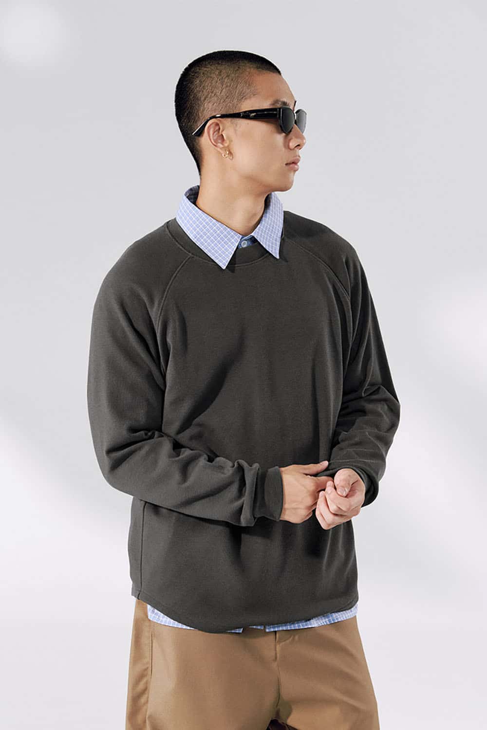 Warm Raglan Sleeve Long-Sleeve T-Shirt _ Solid Color Loose Fit Crewneck Baselayer