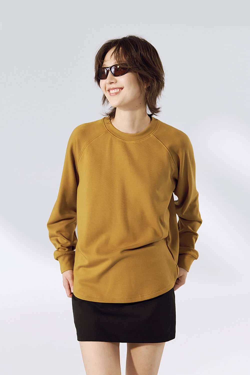 Warm Raglan Sleeve Long-Sleeve T-Shirt _ Solid Color Loose Fit Crewneck Baselayer